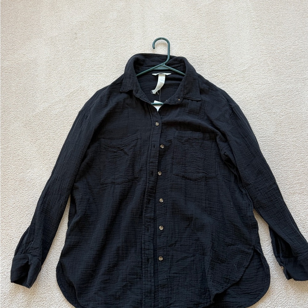 H&M Black 100% Cotton Button-Up Shirt